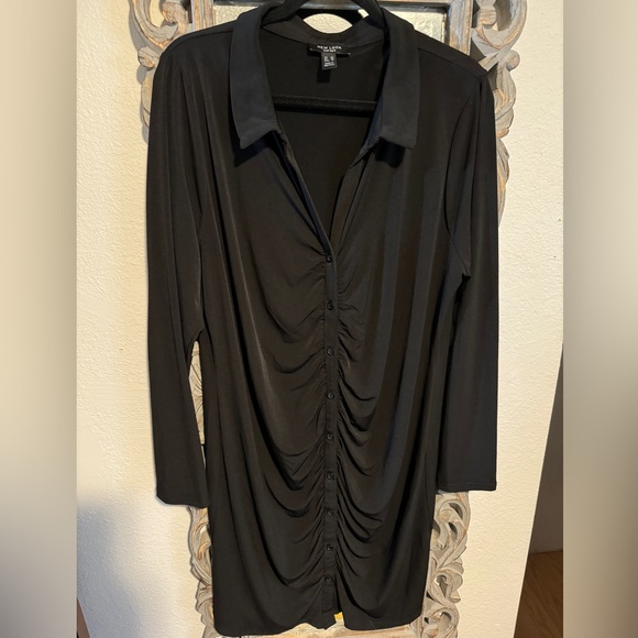 NEW LOOK ASOS CURVES Black Stretch Button Long Sleeve Stretchy Dress Size 18 - Picture 3 of 7